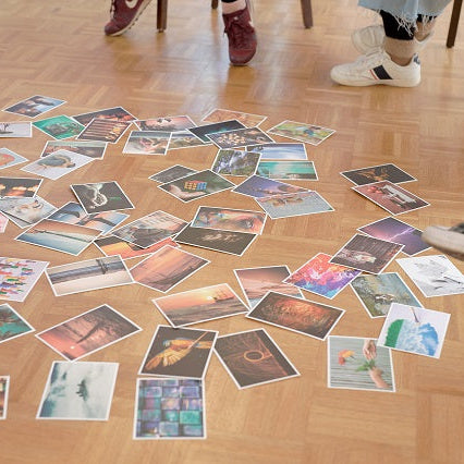 picture cards scattered on the floor