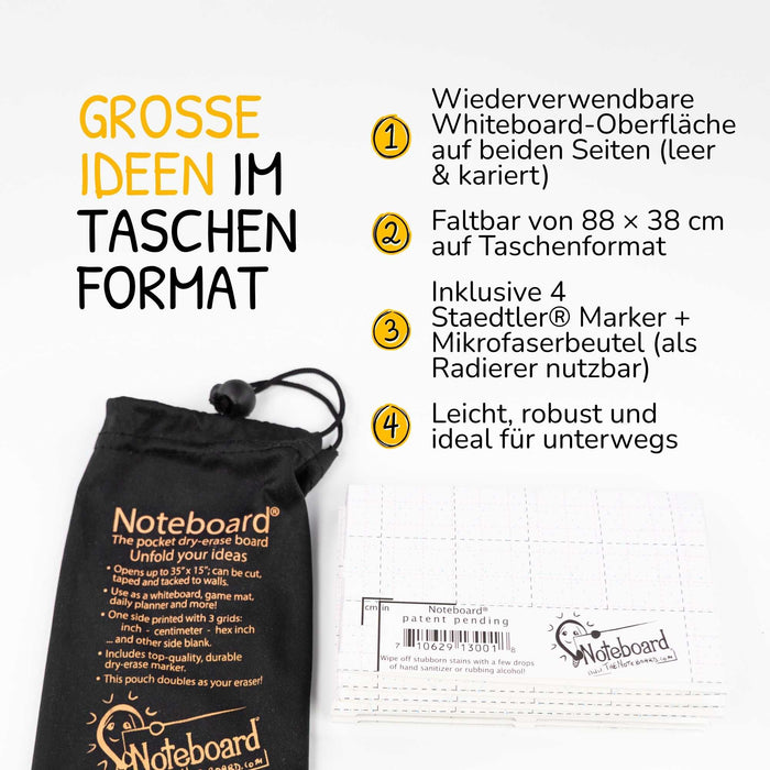 Stattys Noteboard: Faltbares Whiteboard mit 4 Staedtler-Markern