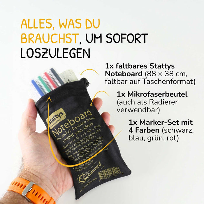 Stattys Noteboard: Faltbares Whiteboard mit 4 Staedtler-Markern