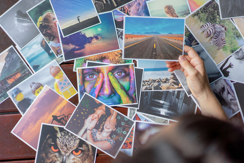 Picture cards on table