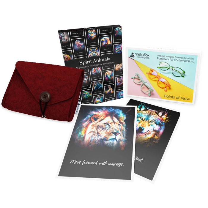 Weihnachtsgeschenk-Bundle: Filztasche, Spirit Animals & Points of View Reflexionskarten