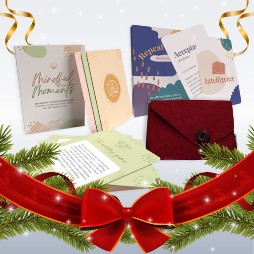 Geschenk-Bundle Achtsamkeit: Affirmationskarten, Mindful Moments, und Filztasche