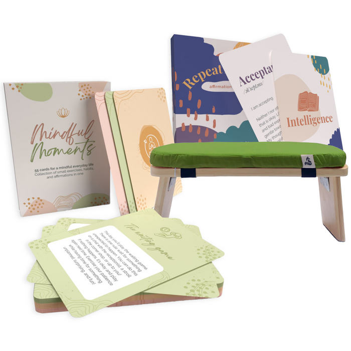 Achtsamkeits-Bundle: Affirmationskarten, Mindful Moments und Meditationsbank