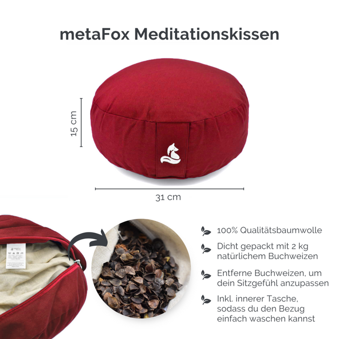Meditationskissen von metaFox becoming - Baumwolle gefüllt mit Buchweizen, 15 x 31cm