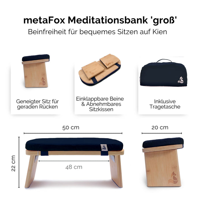 Meditation Bench for meditation & mindfulness practice - foldable bamboo incl. cushion