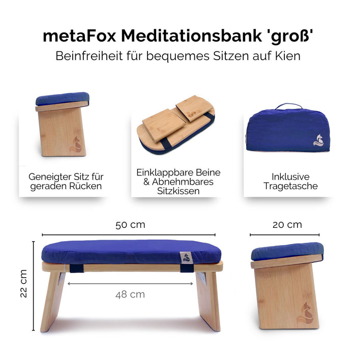 Meditation Bench for meditation & mindfulness practice - foldable bamboo incl. cushion