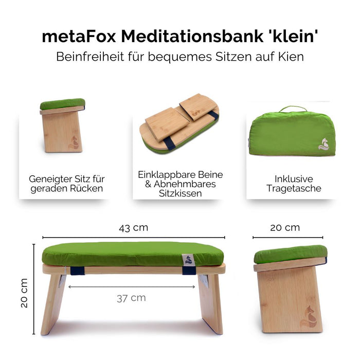 Meditation Bench for meditation & mindfulness practice - foldable bamboo incl. cushion