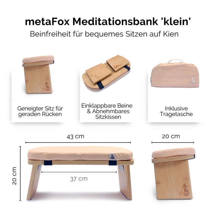 Meditation Bench for meditation & mindfulness practice - foldable bamboo incl. cushion