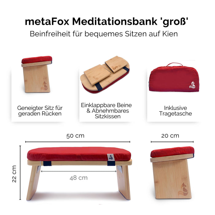 Meditation Bench for meditation & mindfulness practice - foldable bamboo incl. cushion