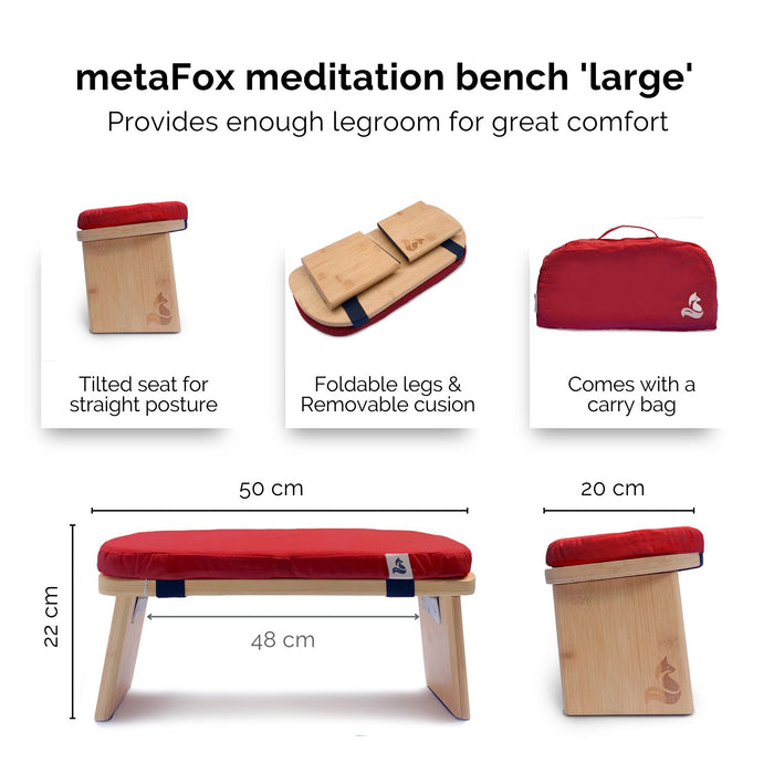 Meditation Bench for meditation & mindfulness practice - foldable bamboo incl. cushion